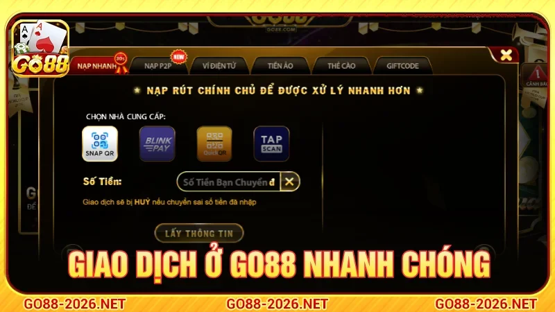 Người chơi thực hiện giao dịch ở GO88 nhanh chóng