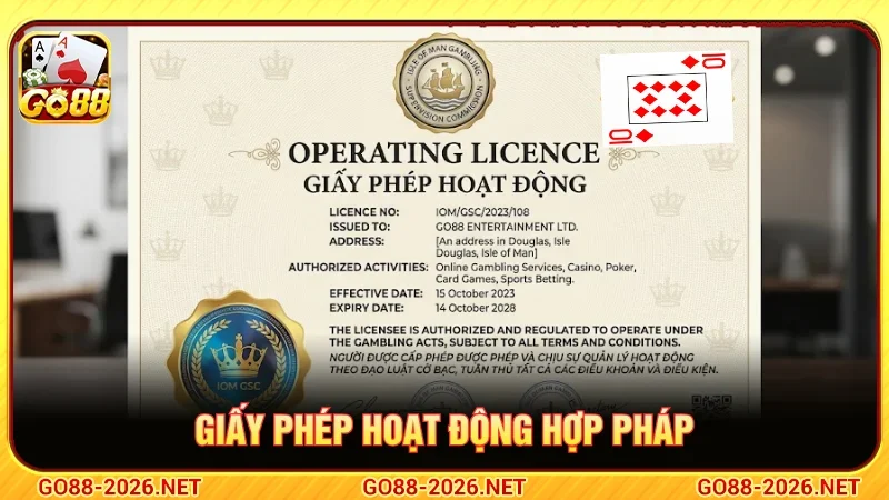 Giới thiệu GO88 về giấy phép hoạt động