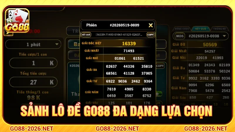 Sảnh lô đề GO88 đa dạng lựa chọn